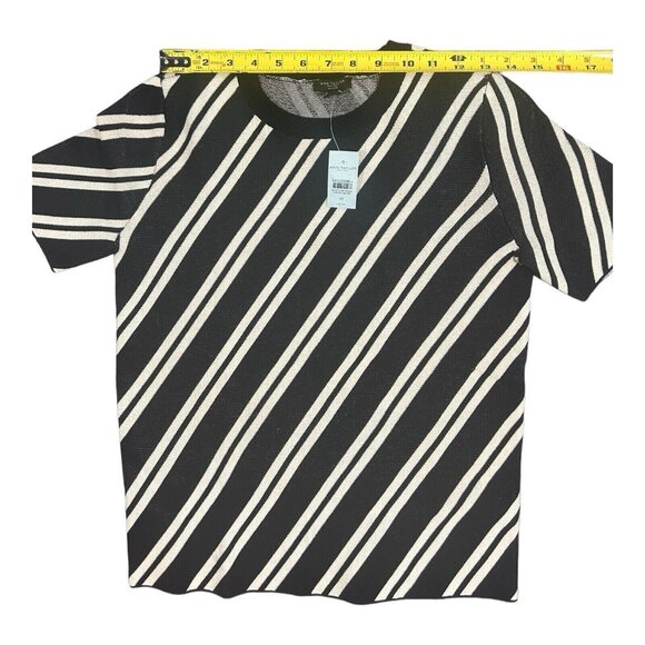 Ann Taylor Women's Black White Striped Stretch Knit Top | Medium Petite - Picture 8 of 8